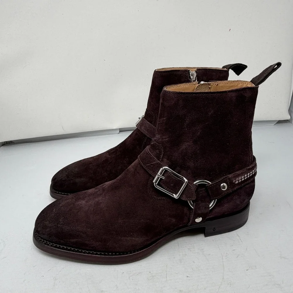 John Varvatos Mens Brown Suede Regent Harness ‎ Boots Made in Italy Size 10 NWOT